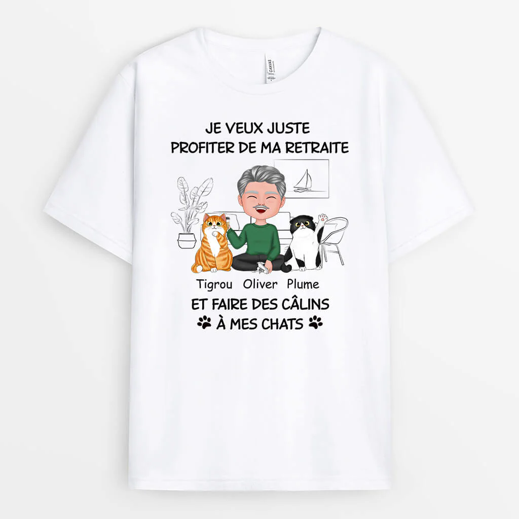 T Shirt Personnalisé Retraite – Profiter De Retraite Et Faire Des Câlins À Les Chats - Image 2