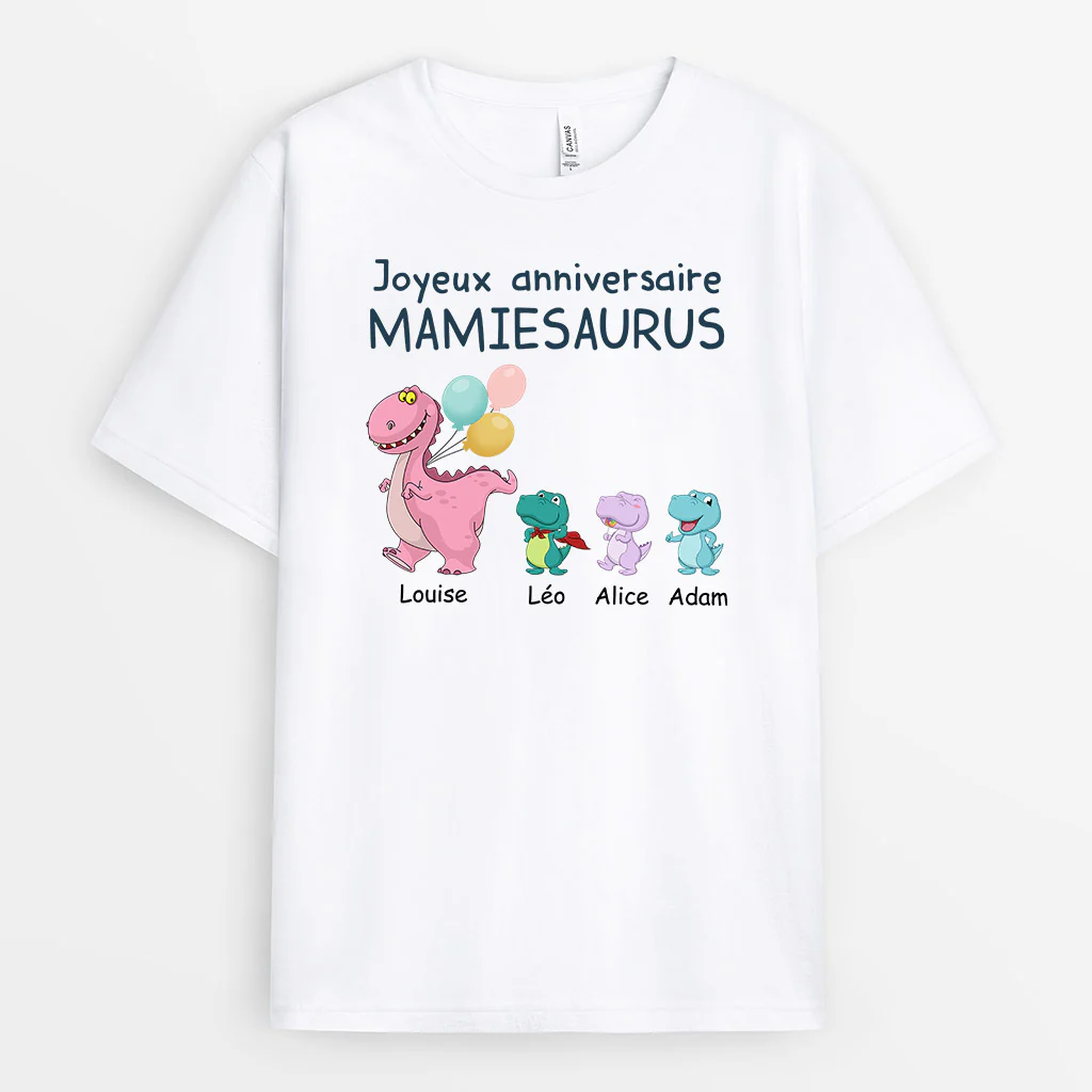 T Shirt Mamie Personnalisé - Joyeux Anniversaire Mamiesaurus