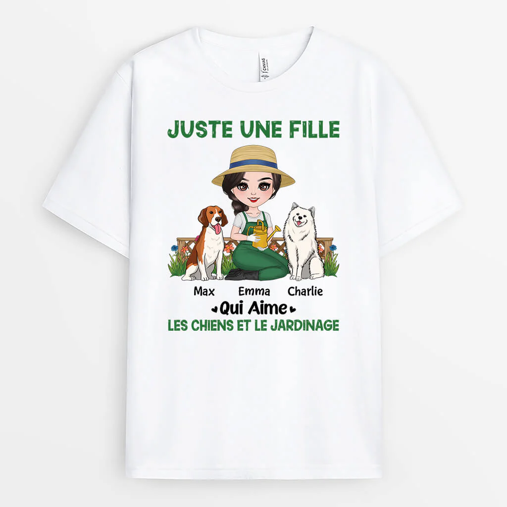 Tee-Shirt Personnalisé Femme – Juste Une Femme, Qui Aime Les Chiens Et Le Jardinage