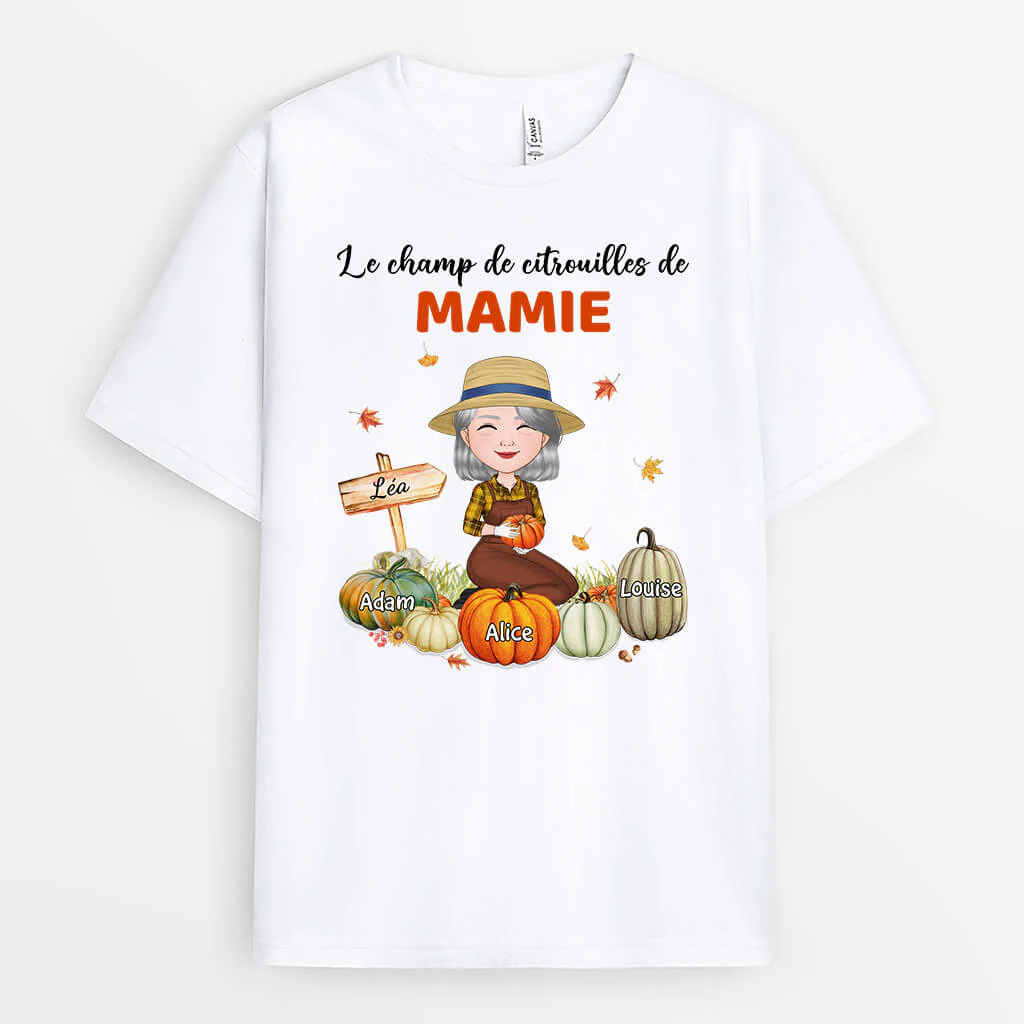T Shirt Personnalisé Mamie - Le Champ De Citrouilles de Mamie