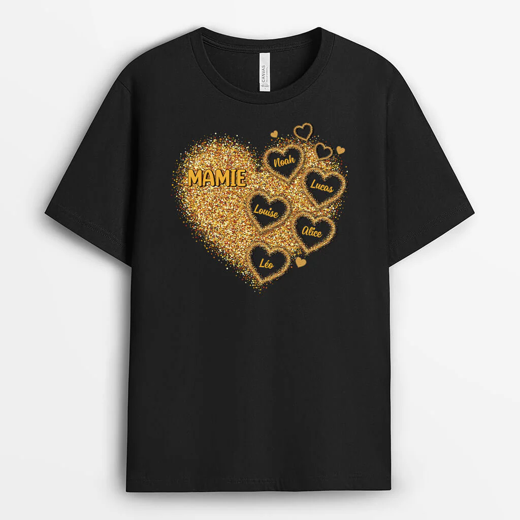 T-shirt Le Cœur De Maman Mamie Brillant Personnalisé