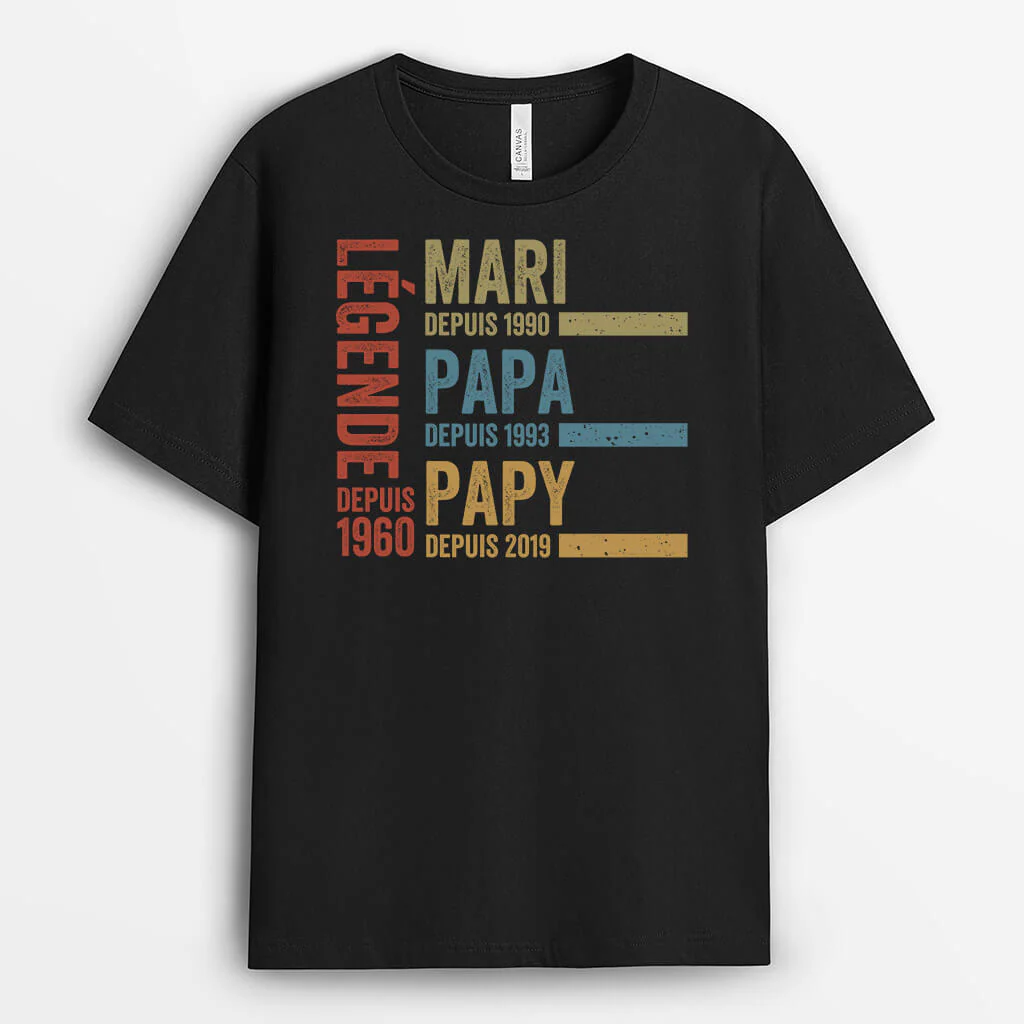 Tee Shirt Personnalisé Pour Papy - Légende Mari Papa Papy Version Désordre