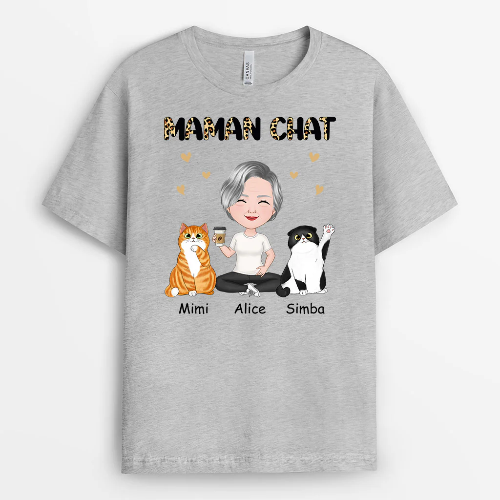 Tee Shirt Personnalisé Maman - Maman Chat Léopard Café - Image 2