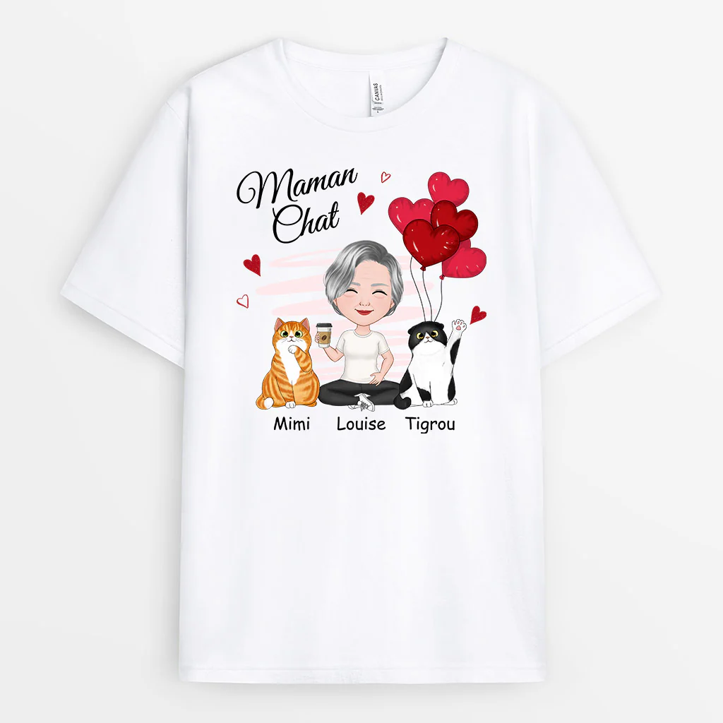 T-shirt Maman Chat Personnalisé - Cadeau Pour Qui Aime Les Chats - Image 2
