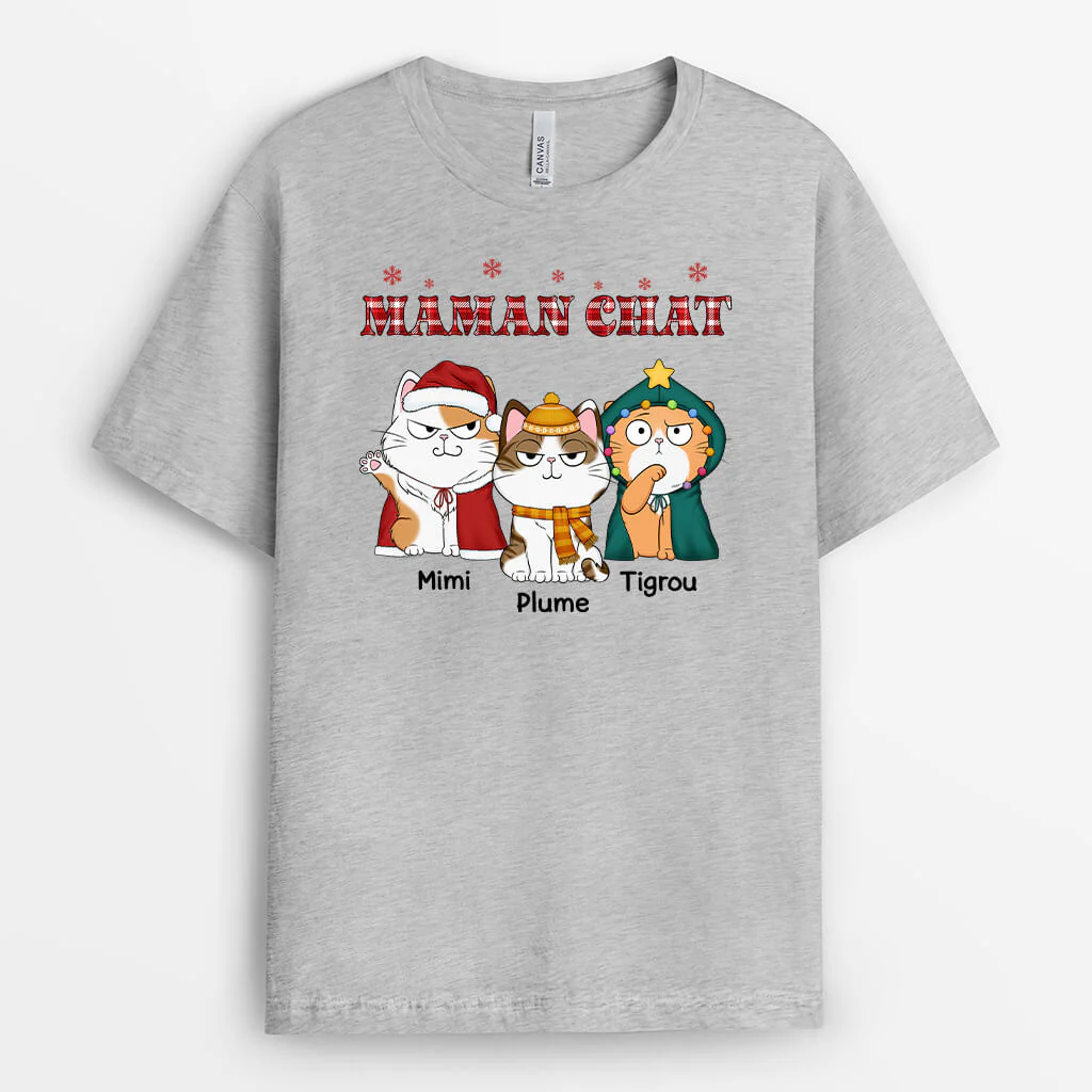 Cadeau de Noël Personnalisé - T-shirt Maman/Papa de Chat