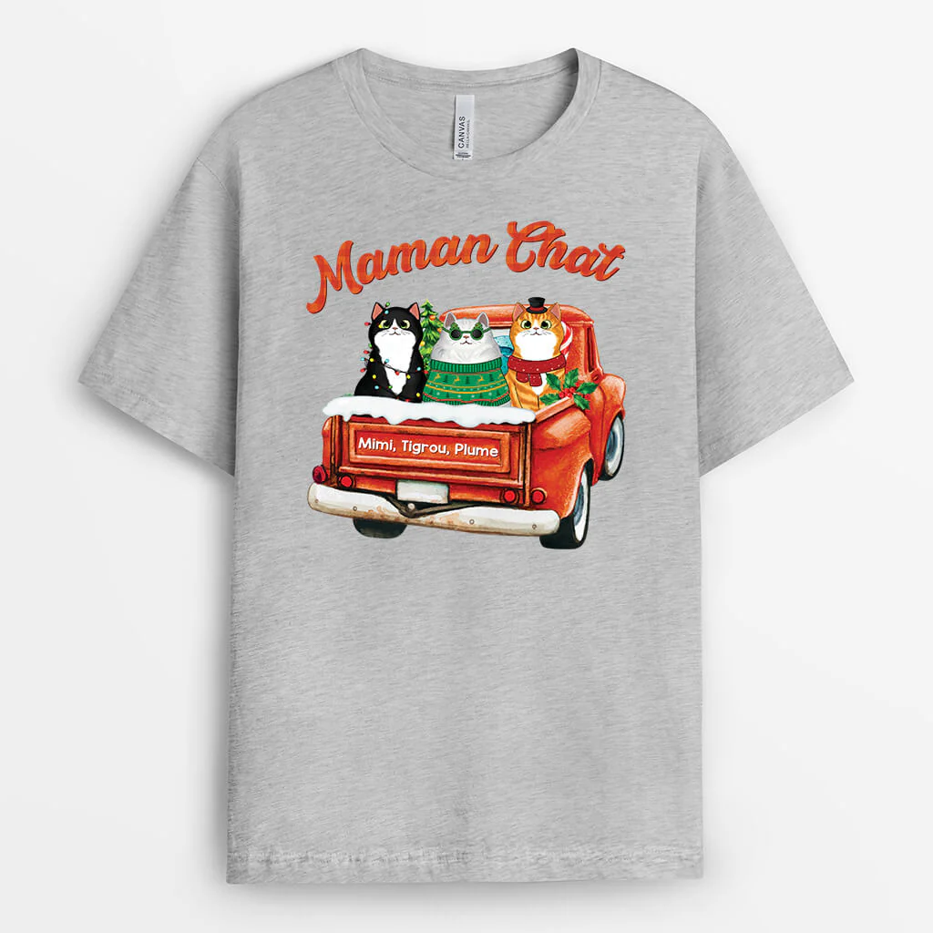 Cadeau De Noël Personnalisé – T-Shirt Maman/Papa Chat - Image 2