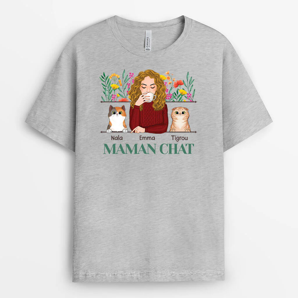 T-shirt Maman De Chat Version Fleur Personnalisé