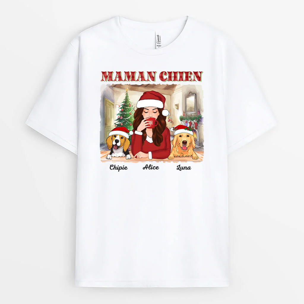 T-shirt Maman De Chien Version Noël Personnalisé