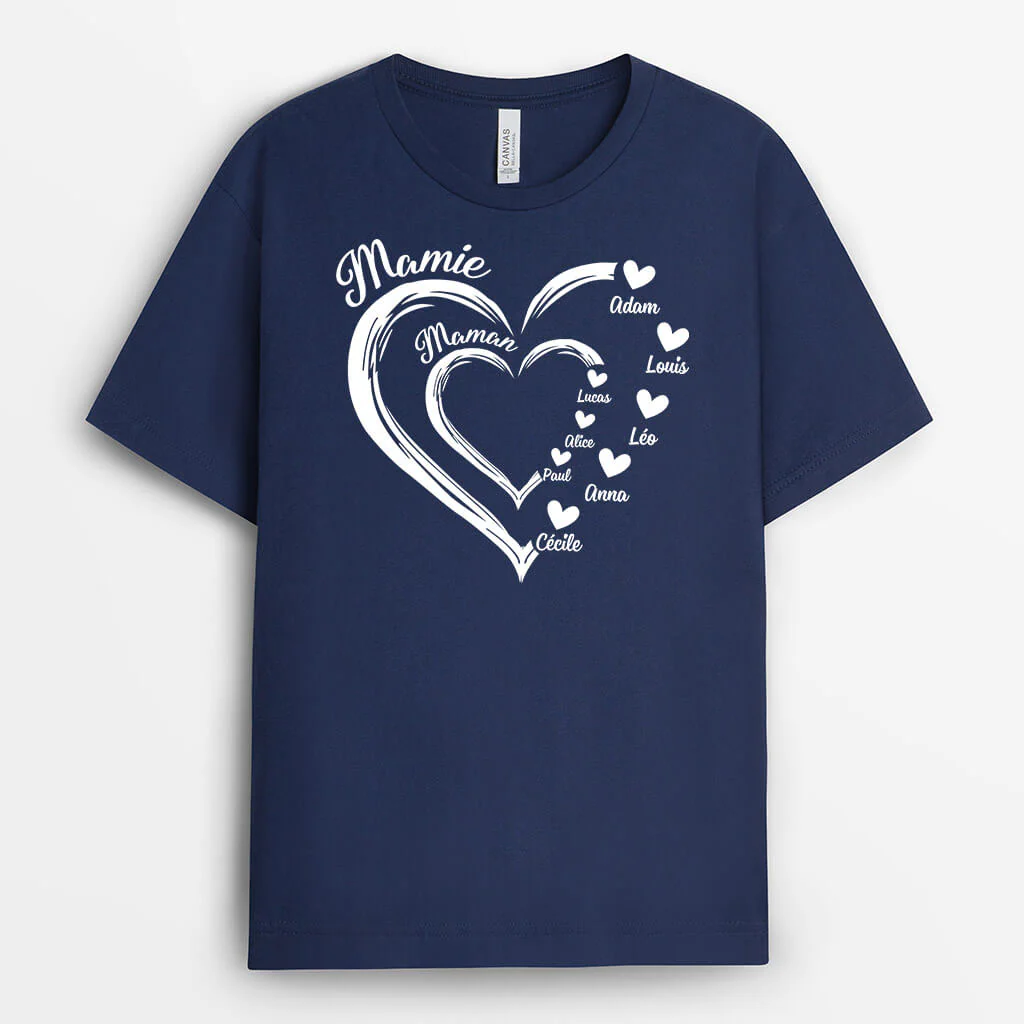 T-shirt Maman Mamie Coeurs Rouges Version Noir Personnalisé - Image 2