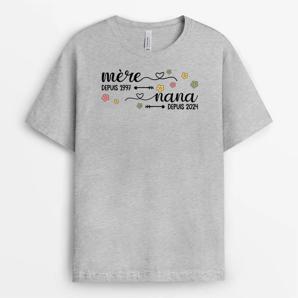 T-shirt Maman Mamie Depuis Version Fleurs Colorées Personnalisé - Image 2
