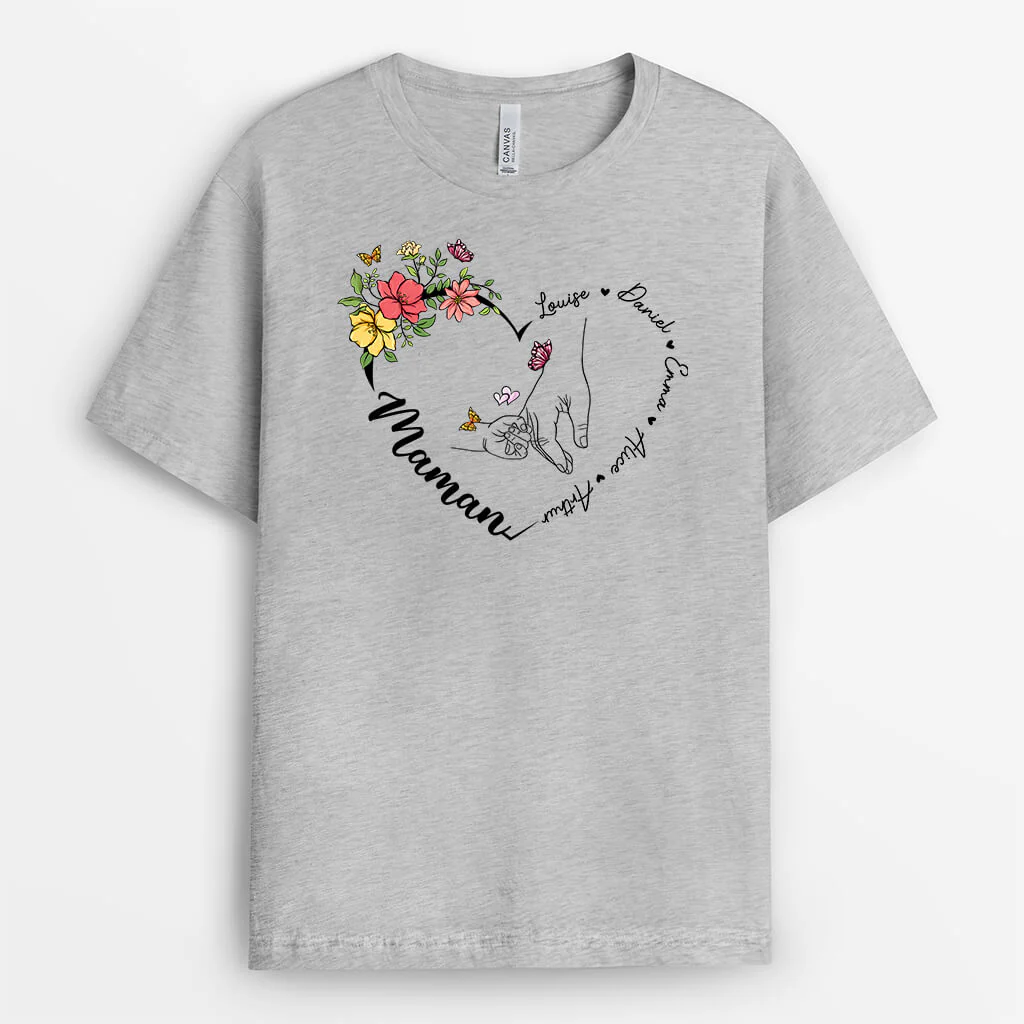 T-shirt Maman/Mamie Promises Cadre Coeur Avec Fleurs Personnalisé - Image 2