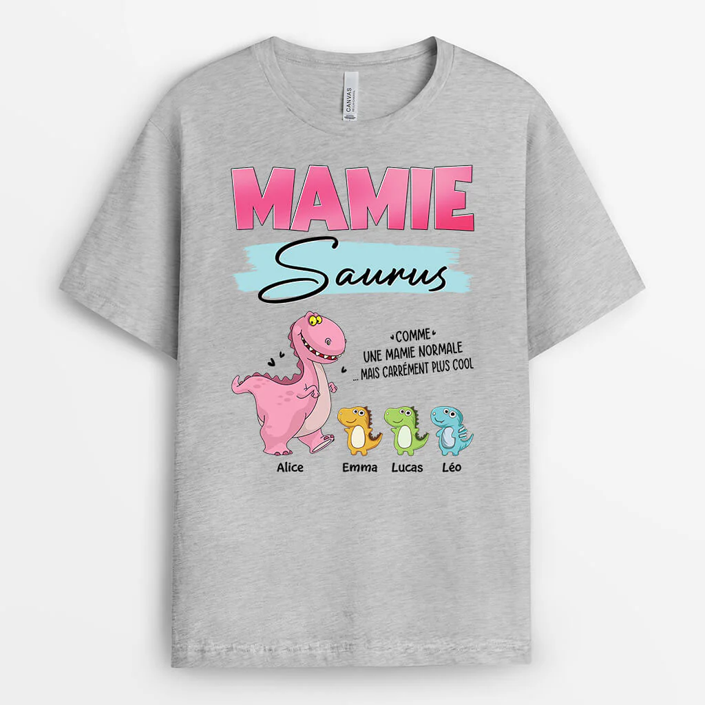 T-shirt Mamiesaurus Version Bleu Et Rose Personnalisé