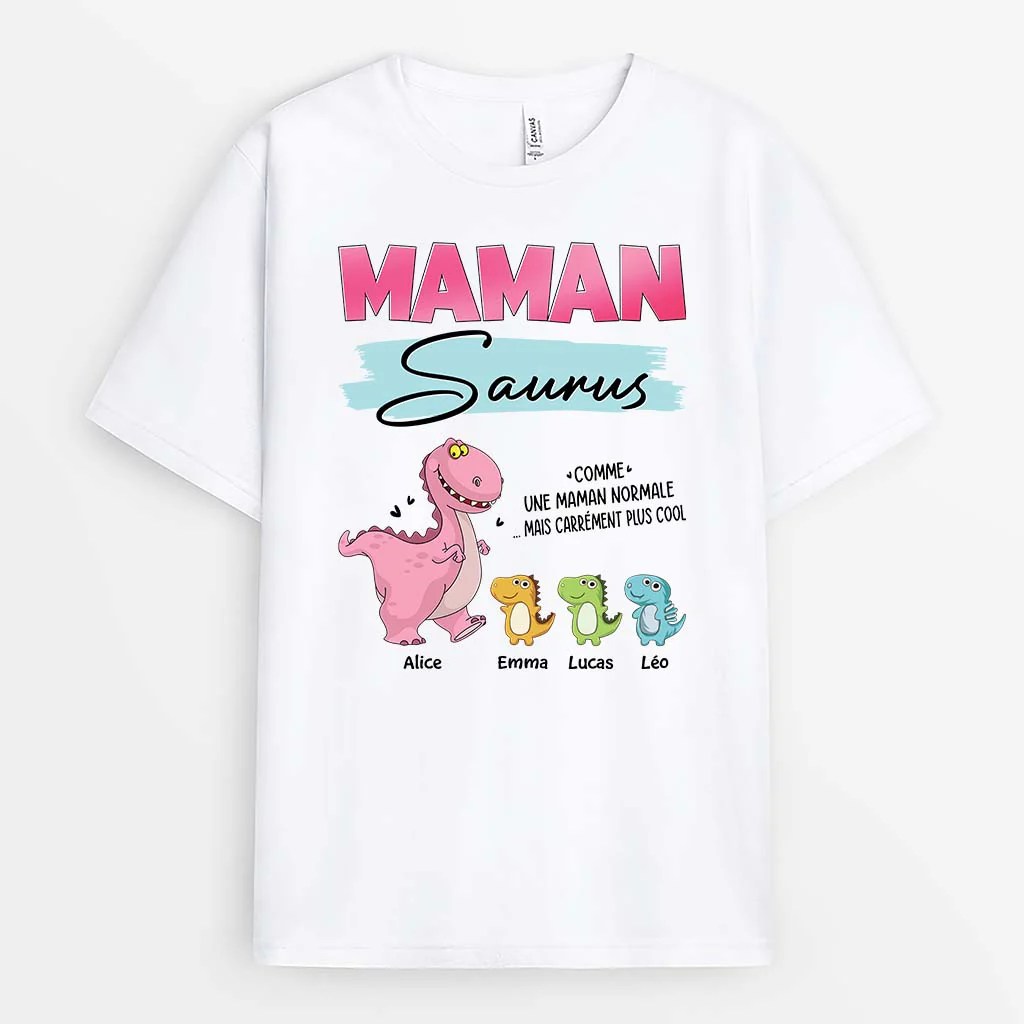 T-shirt Mamiesaurus Version Bleu Et Rose Personnalisé - Image 2