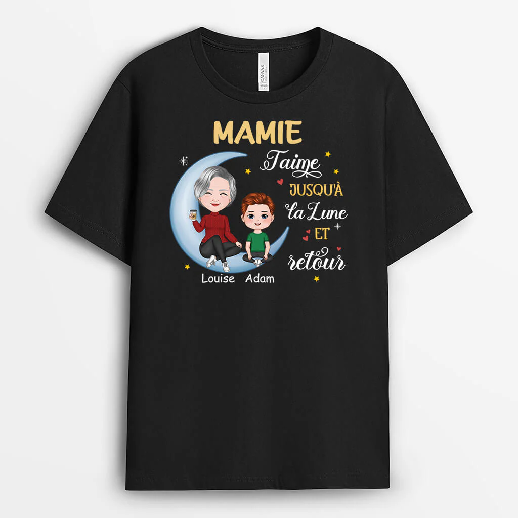 T-shirt Mamie/Maman T'Aime Jusqu' À La Lune Et Au Retour Personnalisé