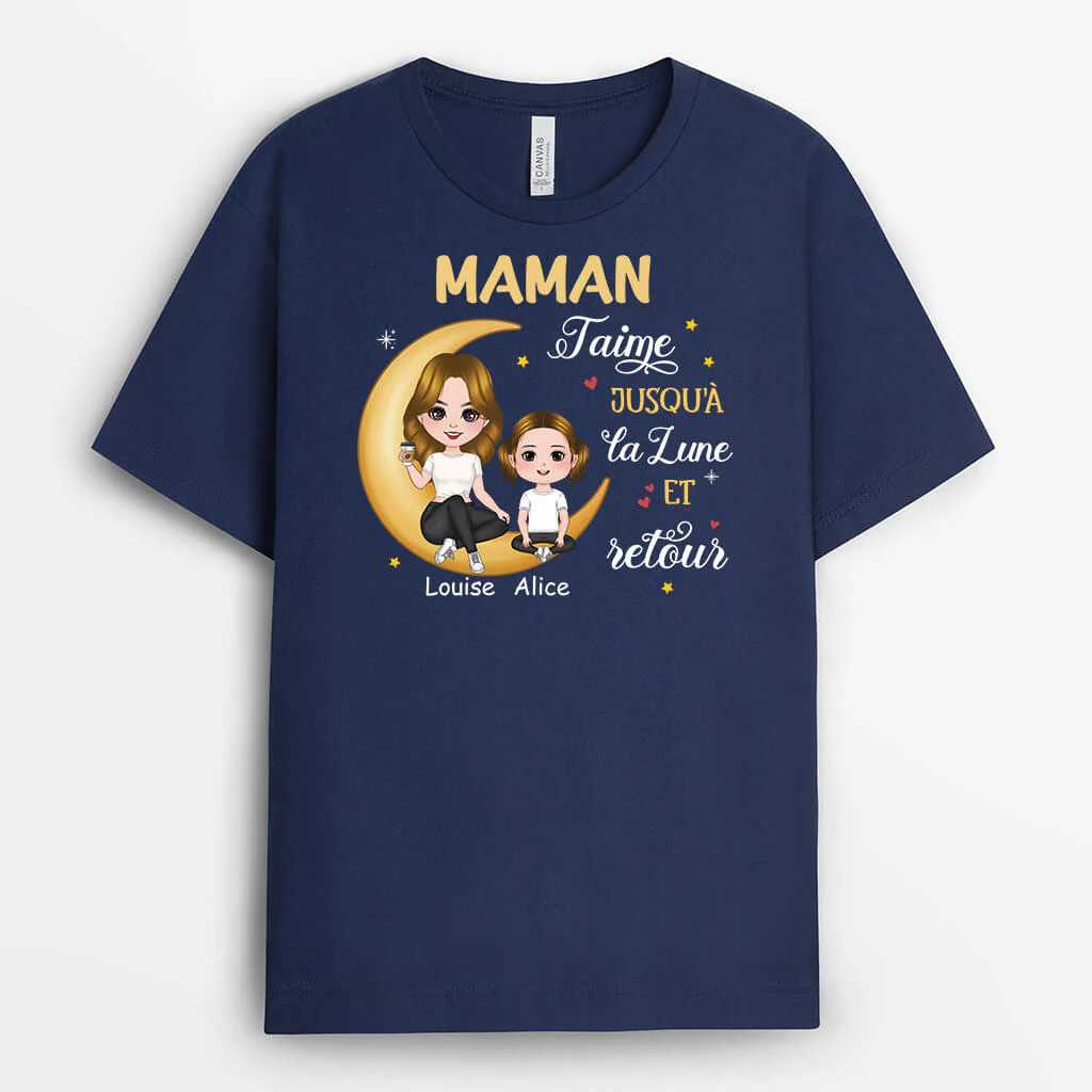 T-shirt Mamie/Maman T'Aime Jusqu' À La Lune Et Au Retour Personnalisé - Image 2