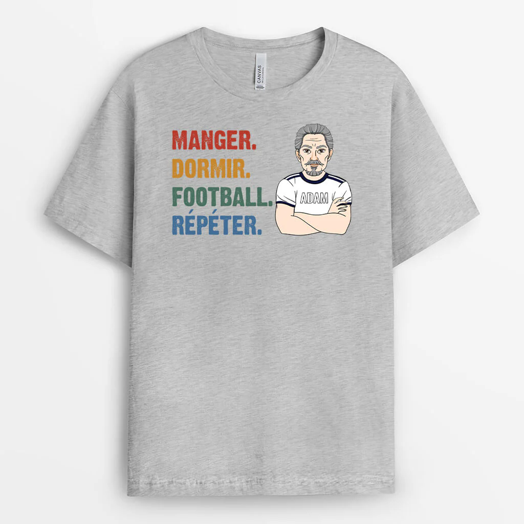 T-shirt Manger Dormir Football Répéter Personnalisé - Image 2