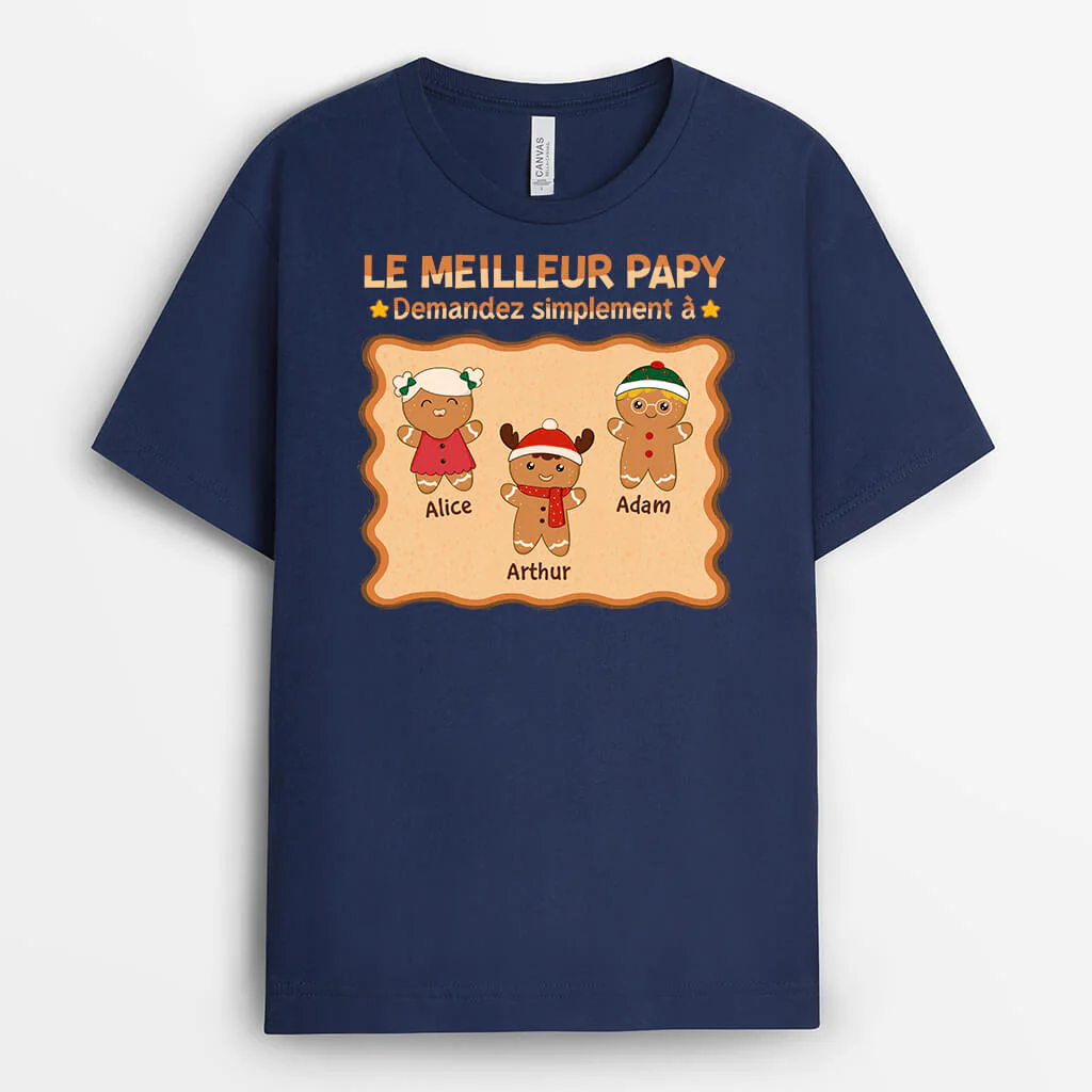 T Shirt Personnalisé Papy - Le Meilleur Papy Avec Enfants Design Biscuits Noël