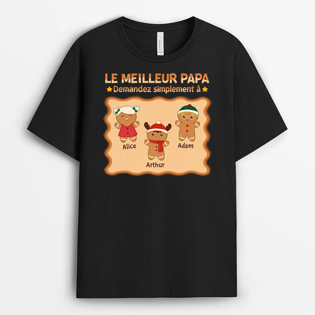 T Shirt Personnalisé Papy - Le Meilleur Papy Avec Enfants Design Biscuits Noël - Image 2