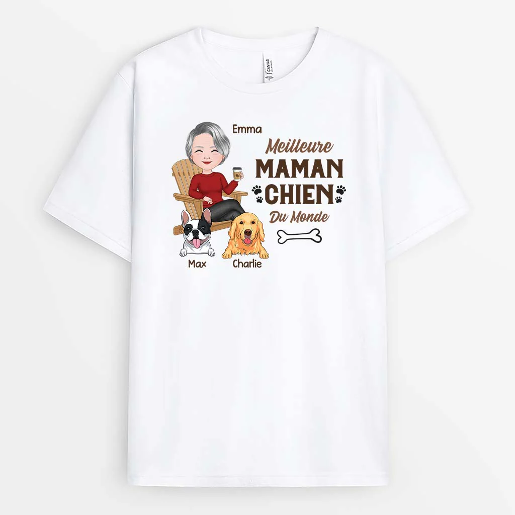 T Shirt Personnalisé Maman - Meilleure Maman Chien Sur Chaise
