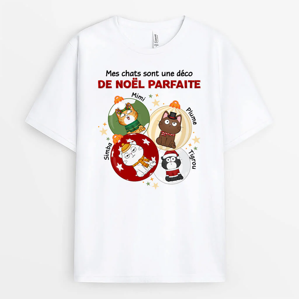 Tee Shirt Personnalisé Chat - Mes Chats Sont Une Déco De Noël Parfaite