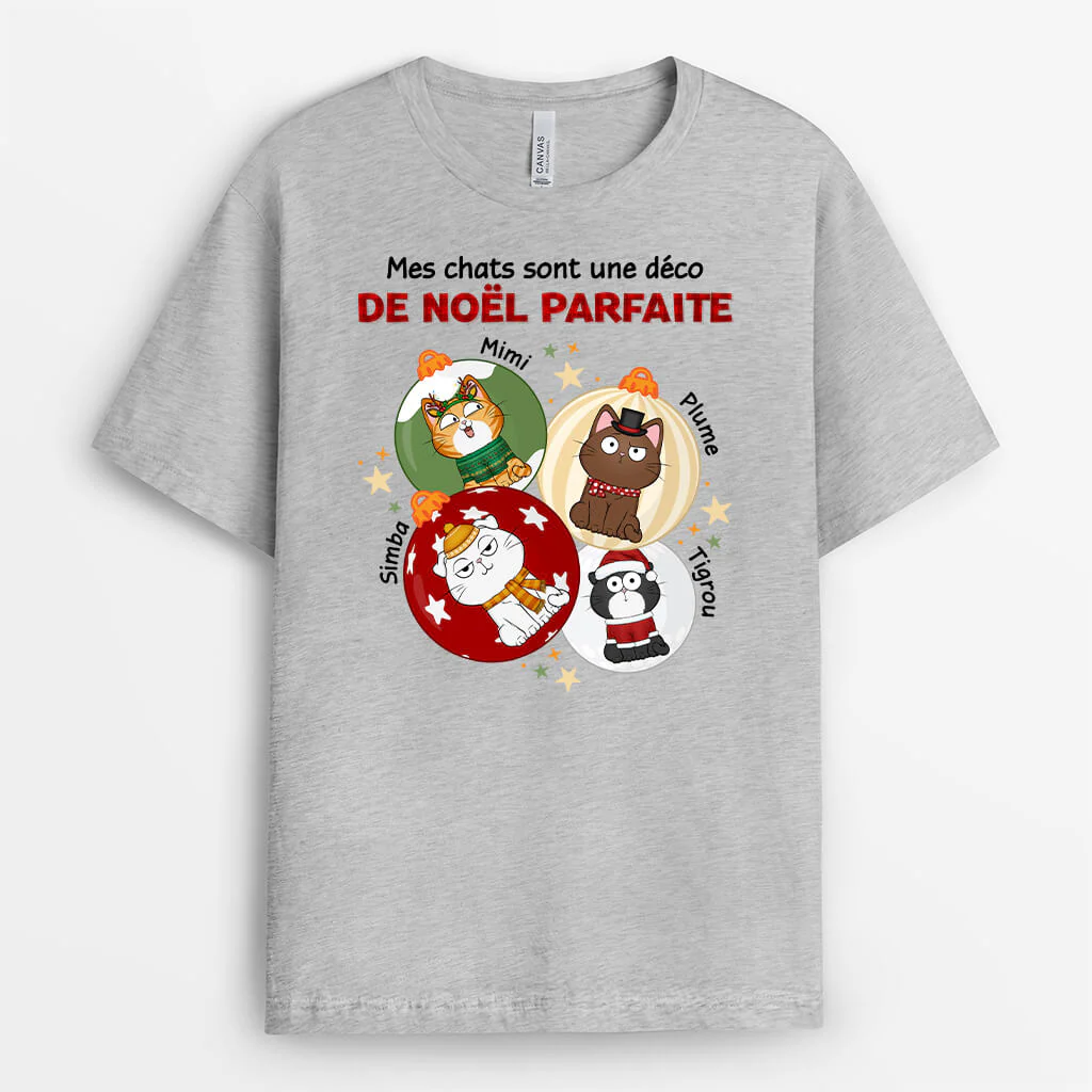 Tee Shirt Personnalisé Chat - Mes Chats Sont Une Déco De Noël Parfaite - Image 2