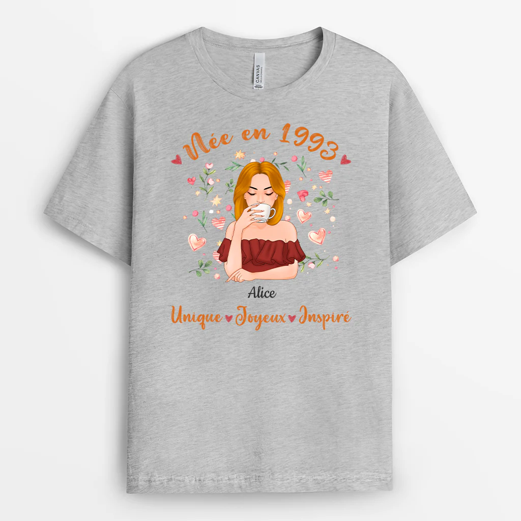 T-Shirt Personnalisé Femme – Née En 1993 | Cadeau Anniversaire