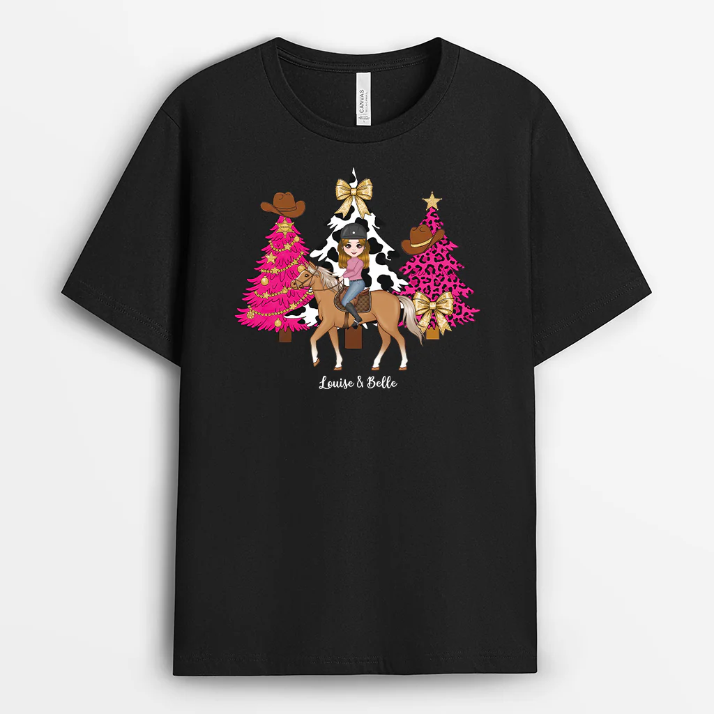 T-shirt Noël Personnalisé Pour Femme - Une Fille Et Son Cheval