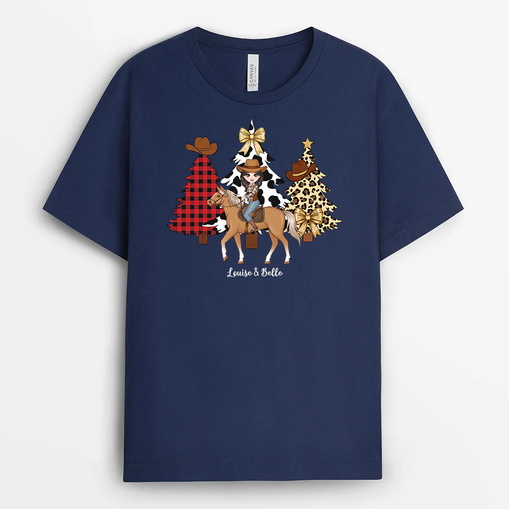 T-shirt Noël Personnalisé Pour Femme - Une Fille Et Son Cheval - Image 2
