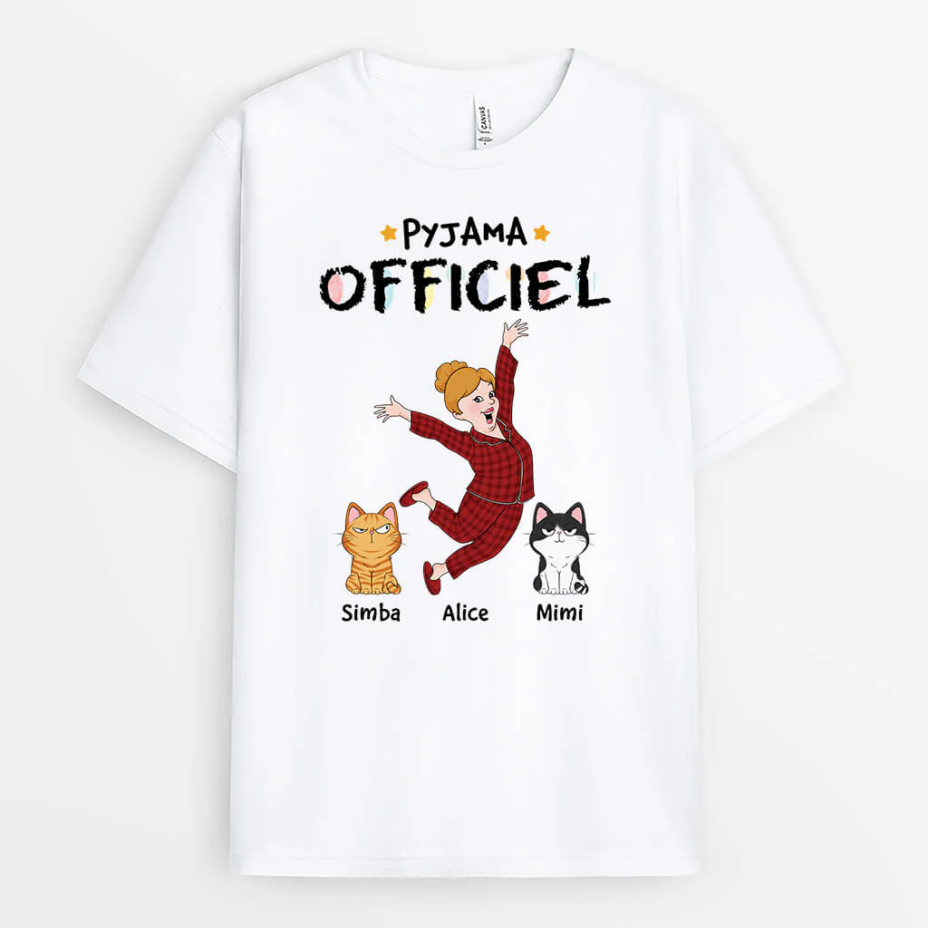 Tee Shirt Personnalisé Chat - Pyjama Officiel Avec Chats Drôle