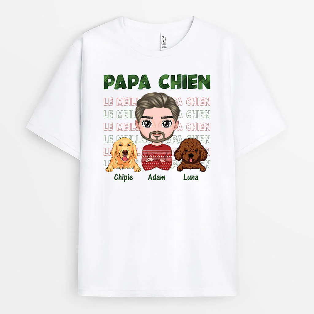 Tee Shirt Personnalisable Papa | Papa Chien Blanc Version Noël