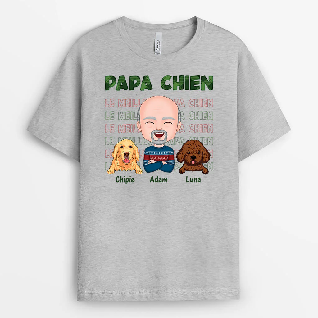 Tee Shirt Personnalisable Papa | Papa Chien Blanc Version Noël - Image 2