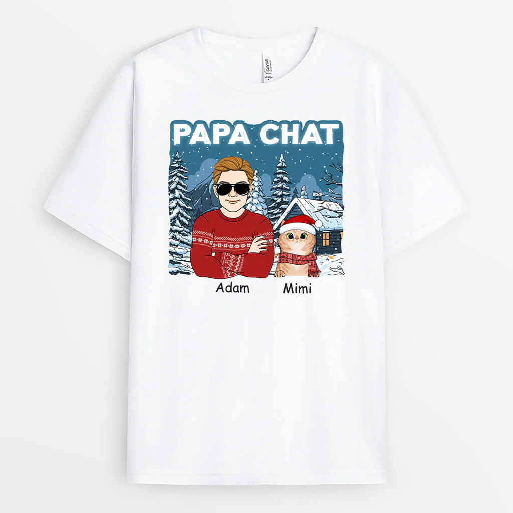 T Shirt Personnalisé Avec Chat Noël - Papa Chat