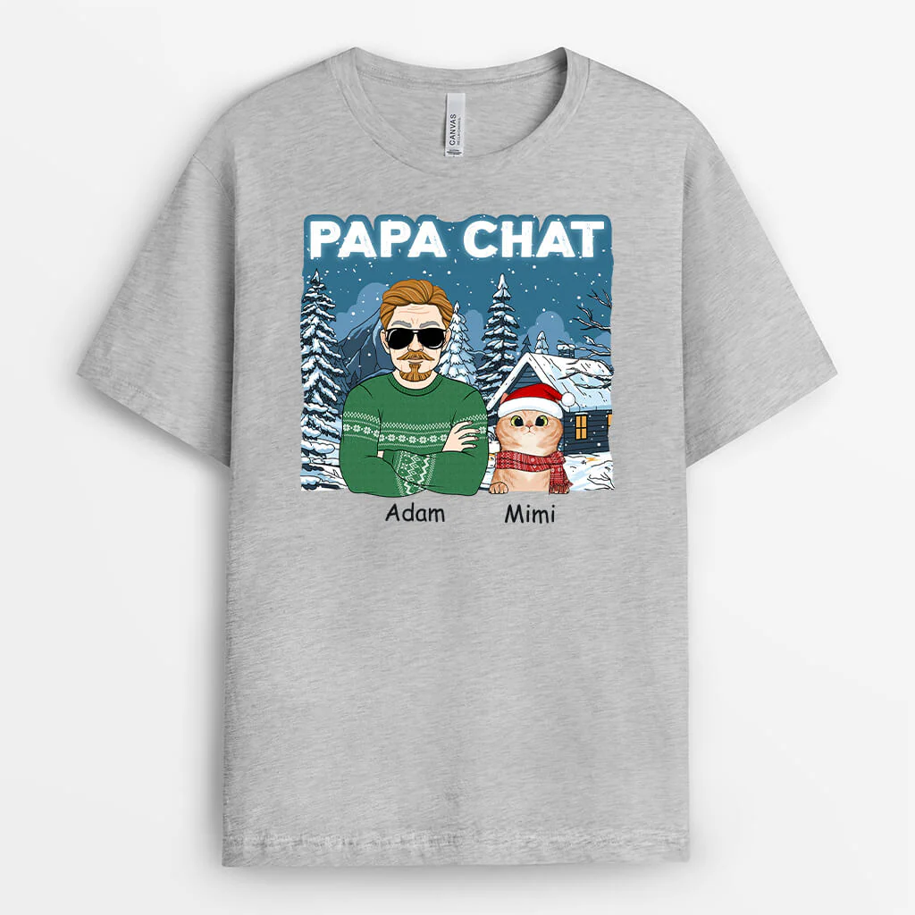 T Shirt Personnalisé Avec Chat Noël - Papa Chat - Image 2