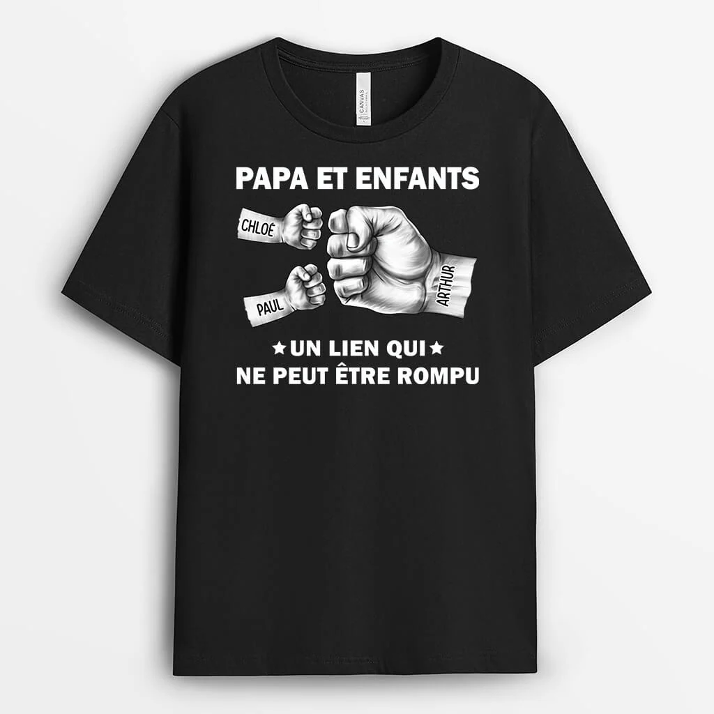 T shirt Personnalisé Papy - Papy Et Enfants Avec Bosses De Poing Monochrome - Image 2