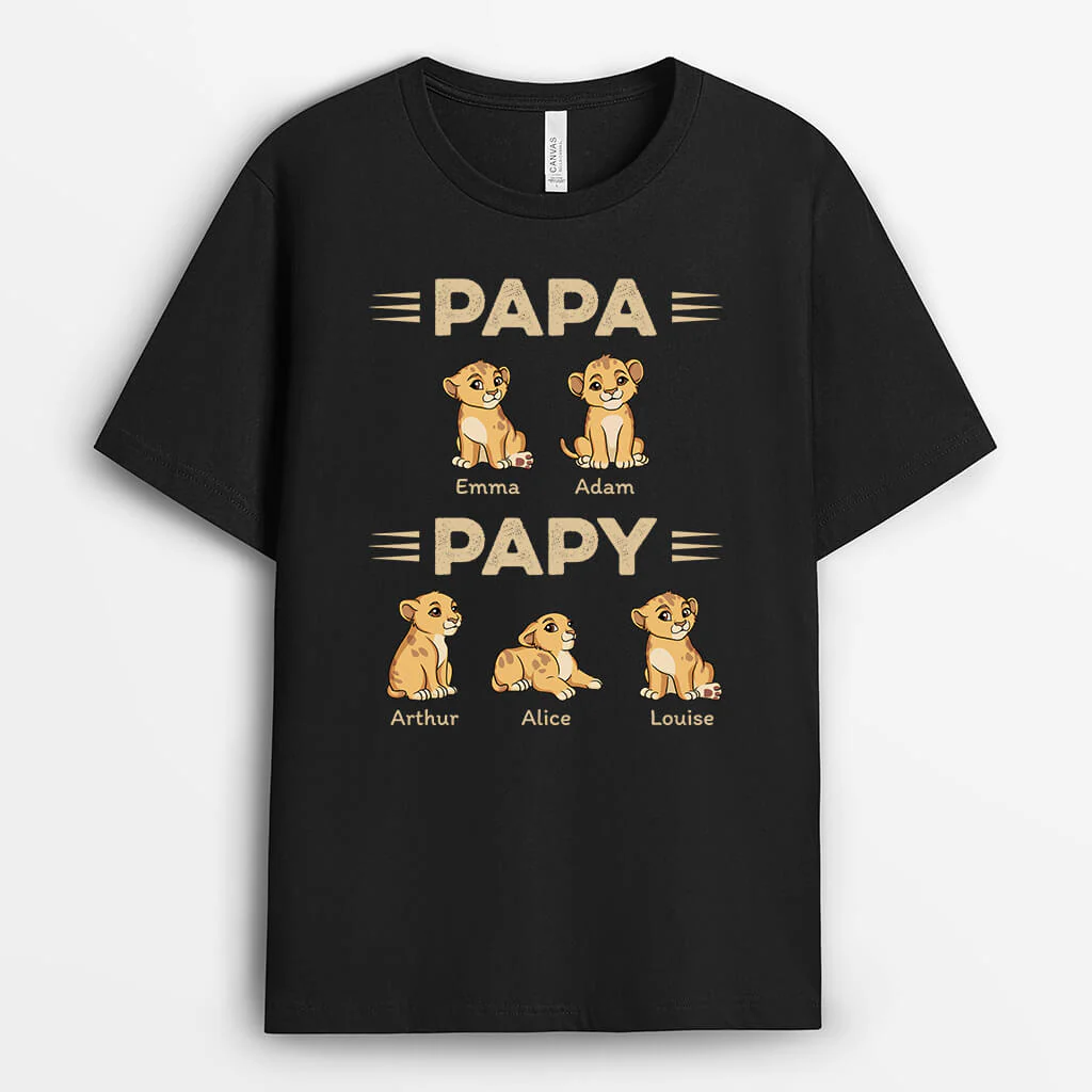 T-shirt Personnalisé Pour Papy - Papa Papy Et Petits Lions