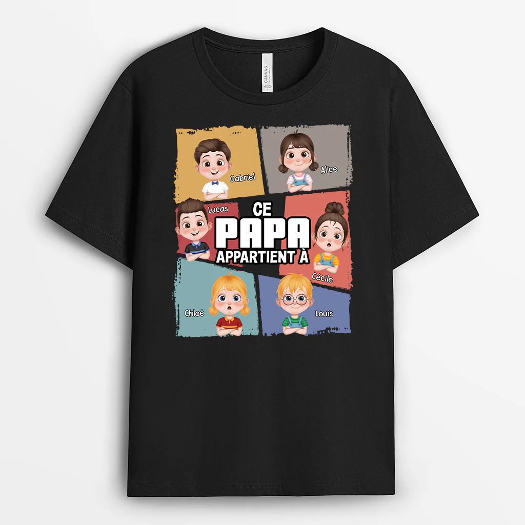 Tee Shirt Personnalisé Papa - Ce Papa Appartient À Avec Design Petits Portraits