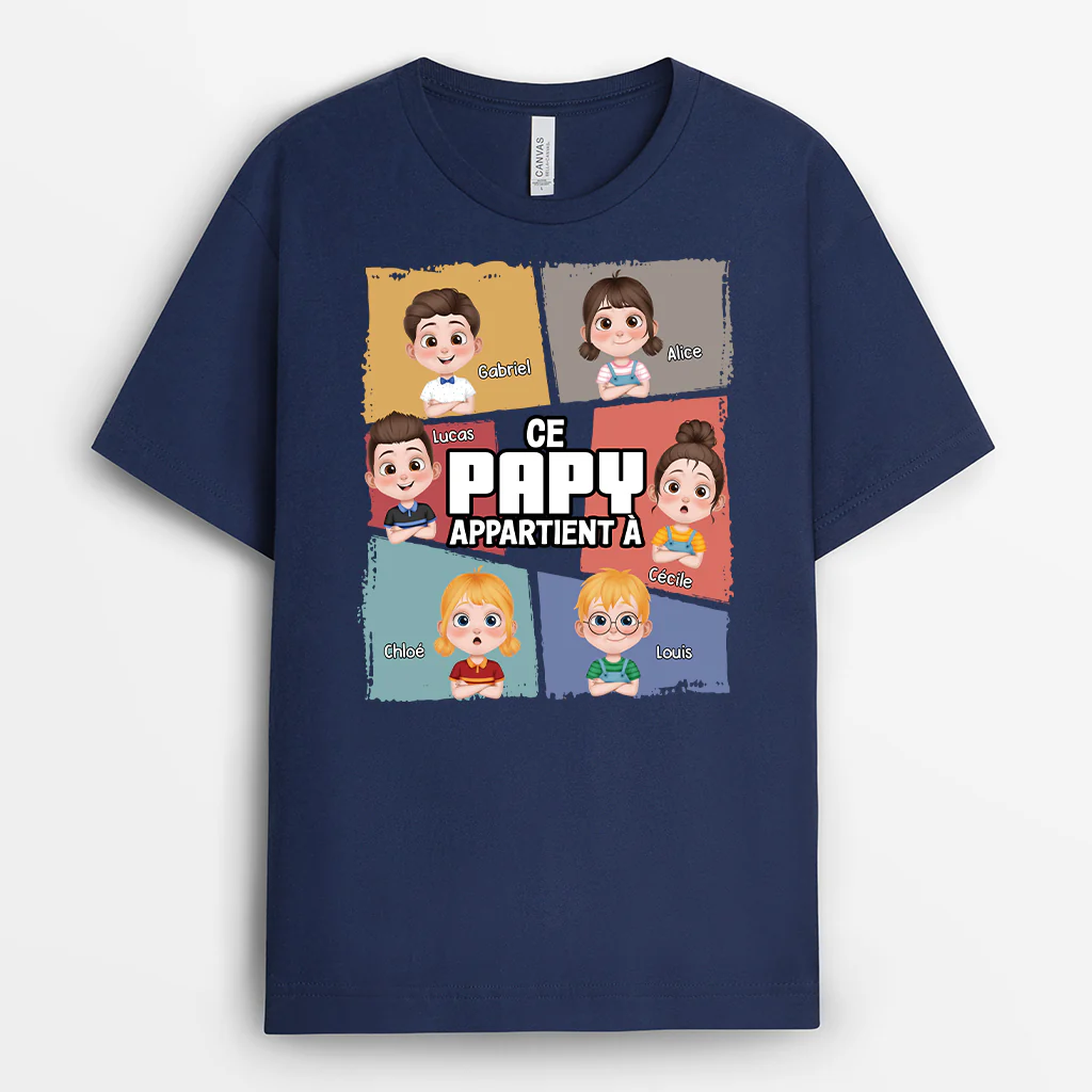 Tee Shirt Personnalisé Papa - Ce Papa Appartient À Avec Design Petits Portraits - Image 2