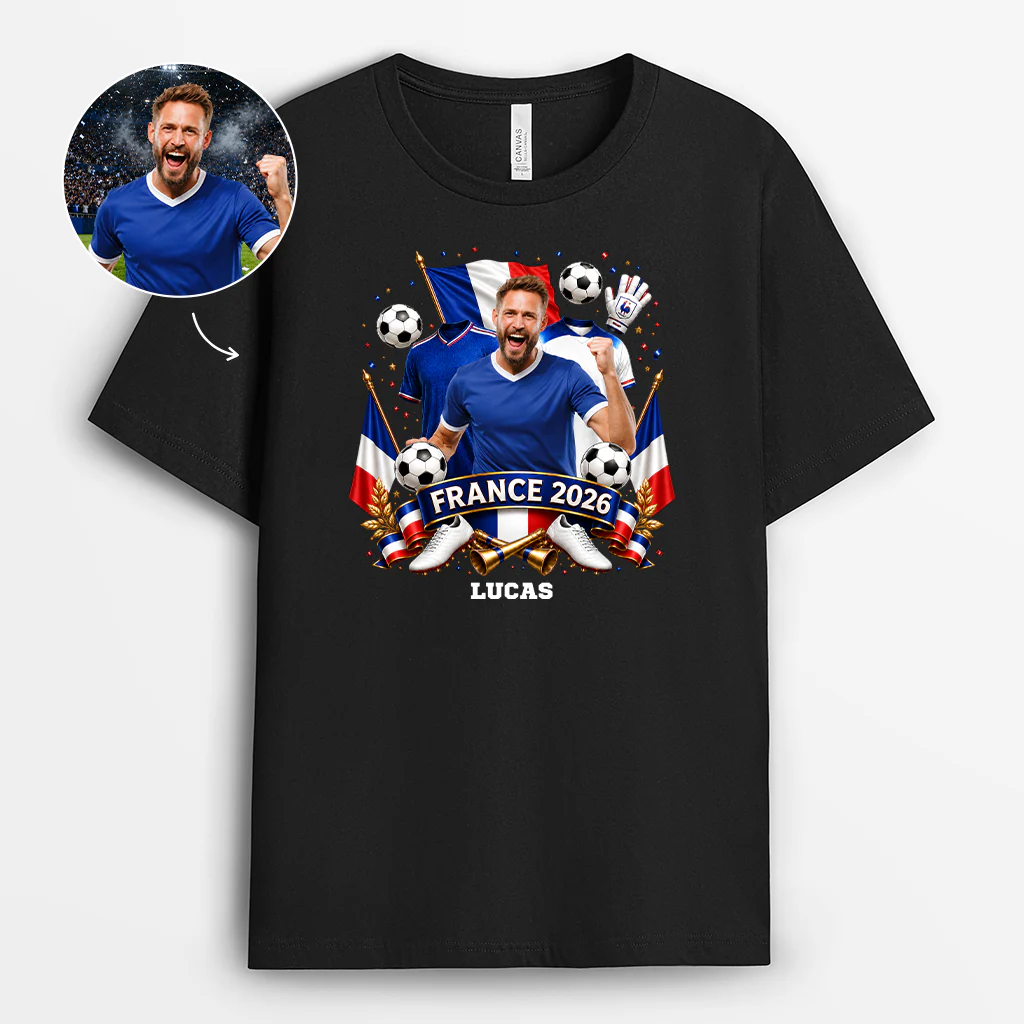 T-shirt Personnalisé De Foot Avec Photo Et Nation - Cadeau Pour Fan De Football