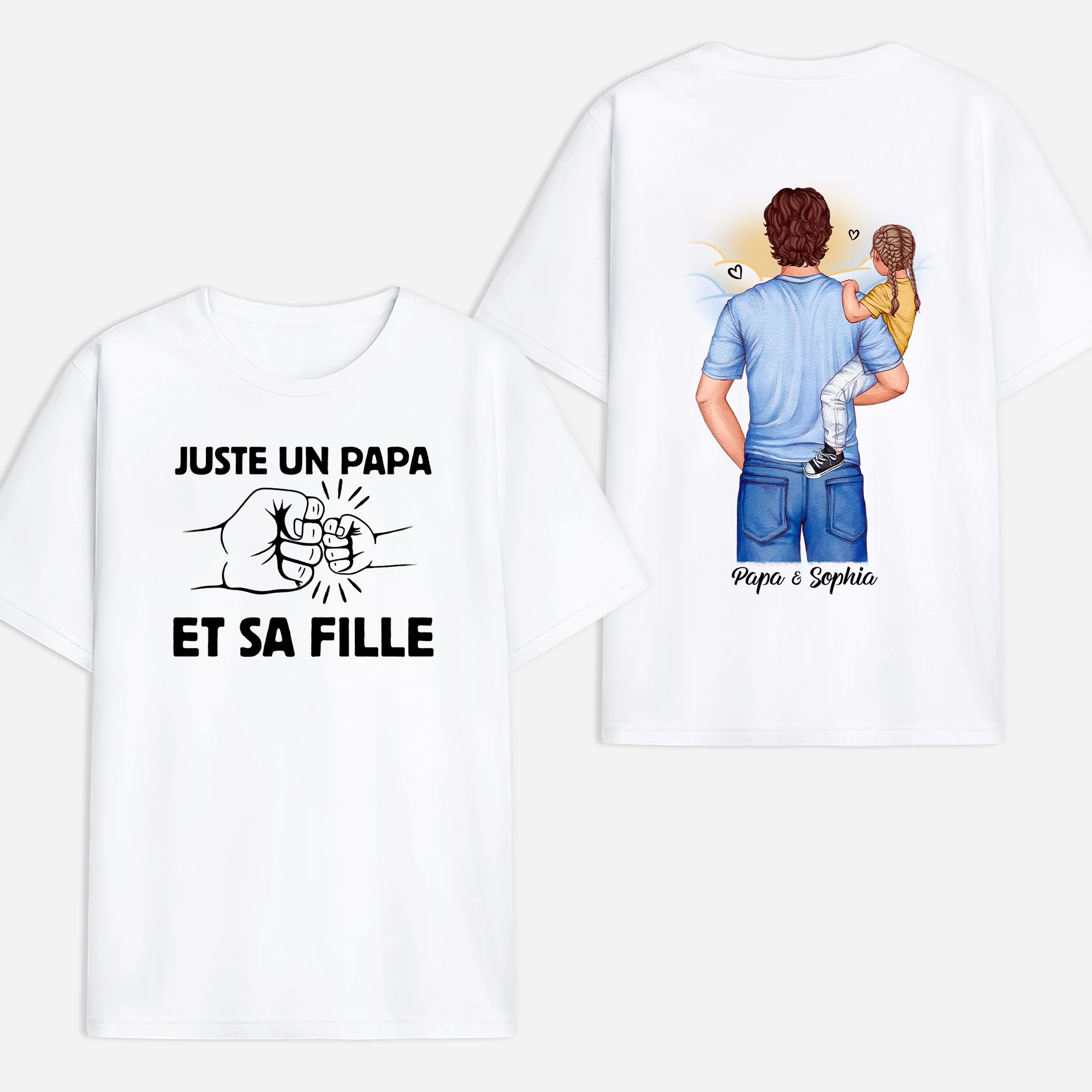 T-shirt Personnalisé Devant Et Dos - Cadeau Papa Papy Et Son Enfant