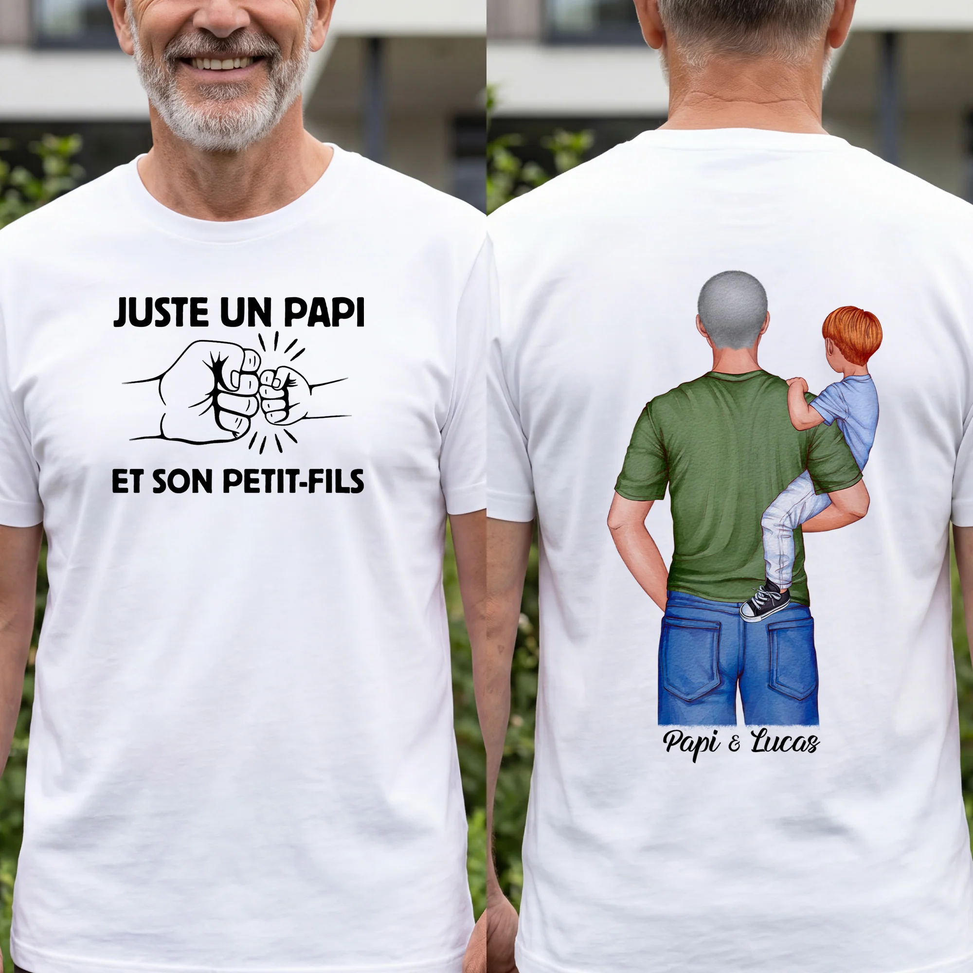 T-shirt Personnalisé Devant Et Dos - Cadeau Papa Papy Et Son Enfant - Image 2