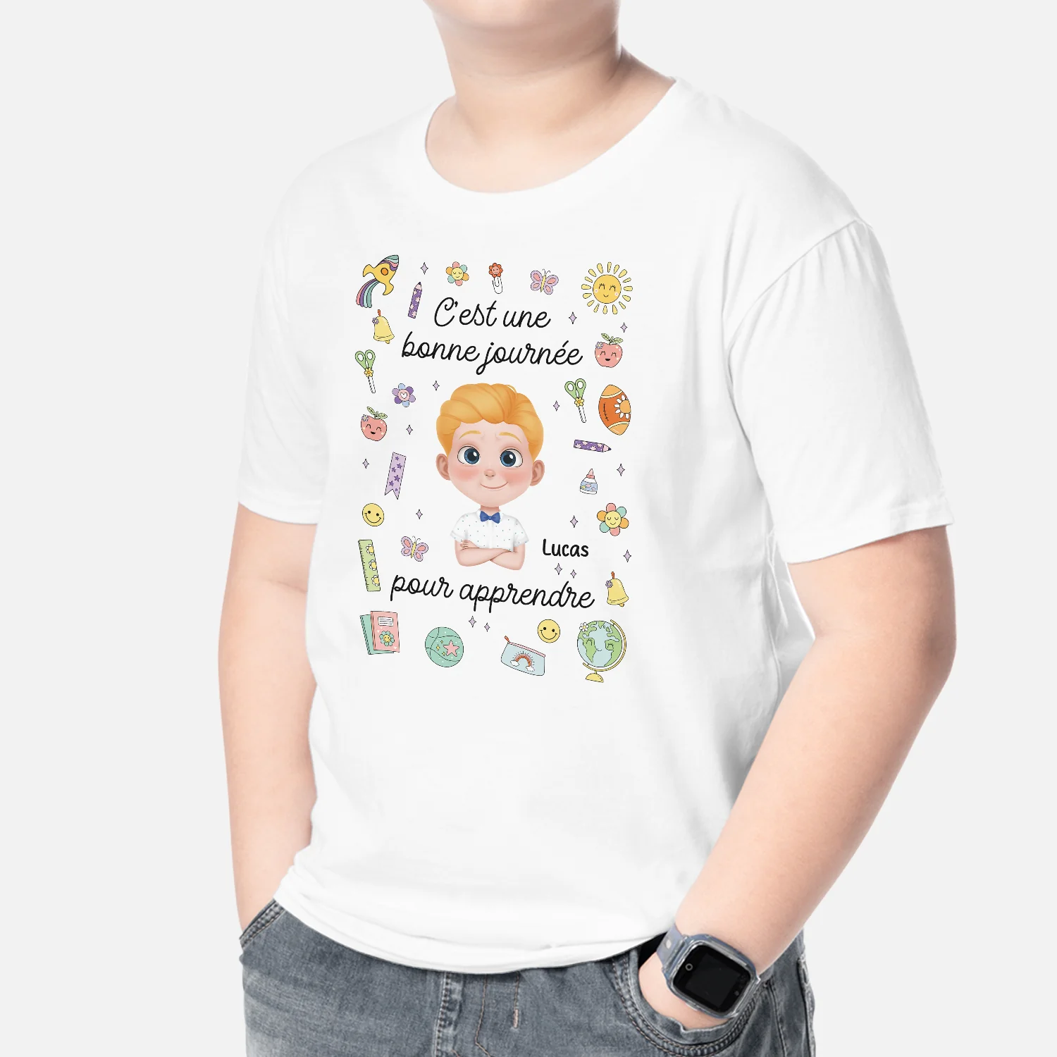 T-shirt Personnalisé Enfant Avec Prénom - Belle Journée Pour Apprendre - Image 2