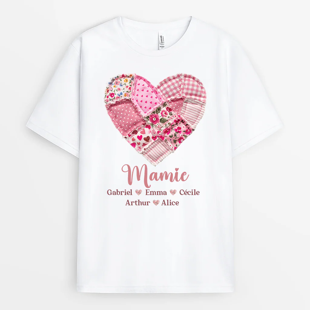 T Shirt Personnalisé Mamie - Son Cœur Patchwork