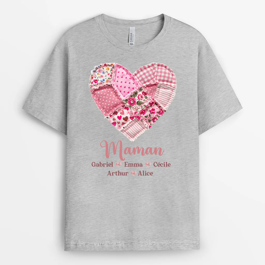 T Shirt Personnalisé Mamie - Son Cœur Patchwork - Image 2