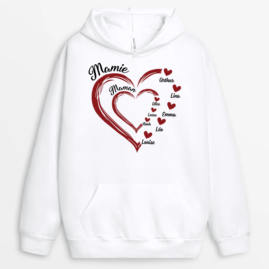 Sweat à Capuche Mamie Personnalisé – Cœur Rouge