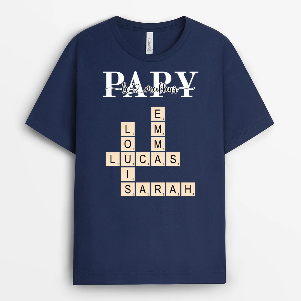 T-shirt Personnalisé Papa - Meilleur Papa/Papy Avec Mots Croisés - Image 2