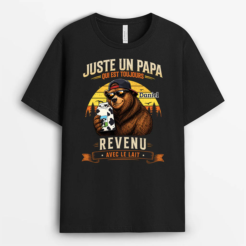 T-shirt Personnalisé Papa Avec Humour Vintage - Revenu Avec Le Lait - Image 2