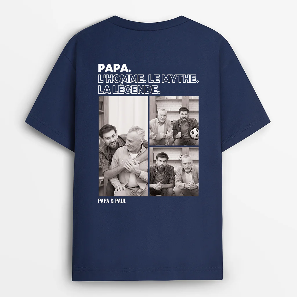 T-shirt Personnalisé Papa Avec Photo - L’homme. Le Mythe. La Légende - Noir Et Blanc