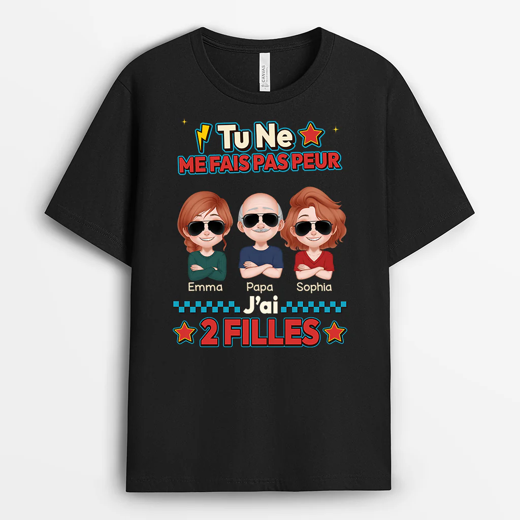 T-shirt Personnalisé Papa Maman Couleur Foncée - J'ai Deux Filles