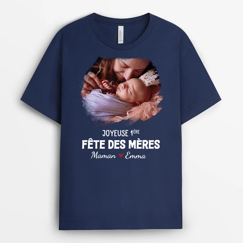 T-shirt Personnalisé Photo - Joyeuse Première Fête Des Pères - Couleur Foncé - Image 2