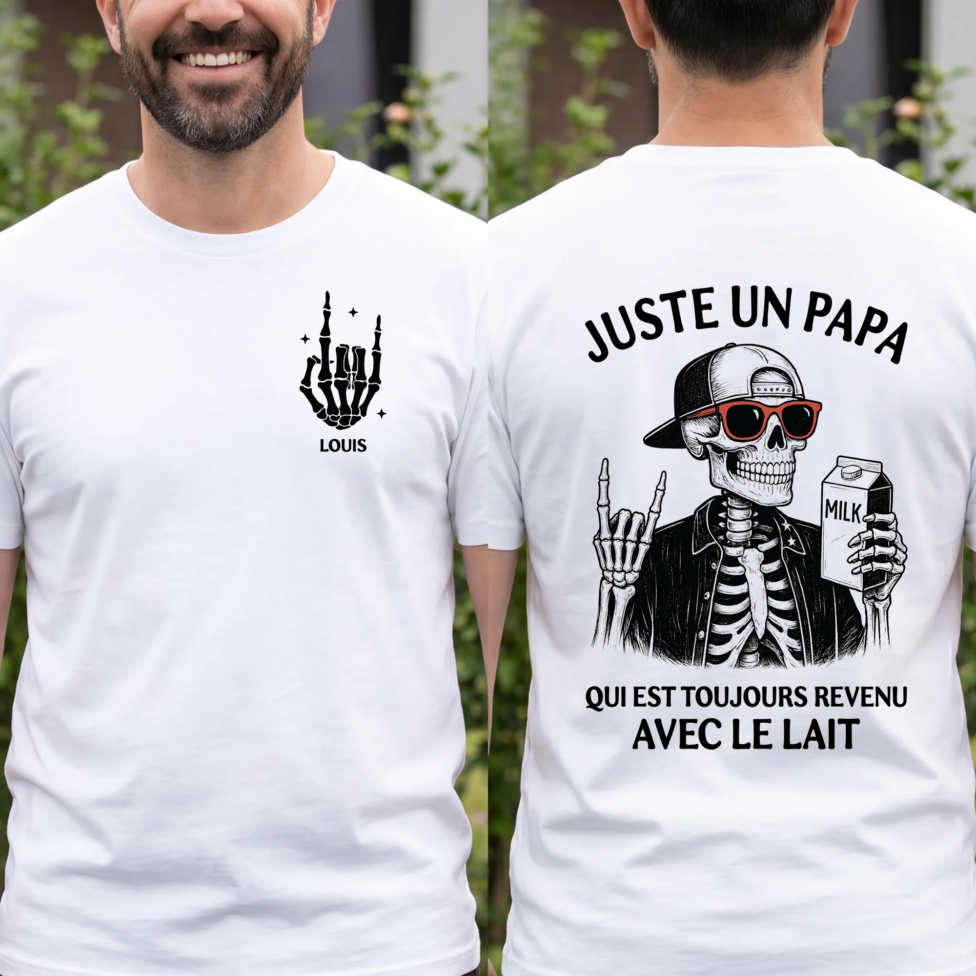 T-shirt Personnalisé Recto Verso Humour - Papa Est De Retour Avec Le Lait - Image 2